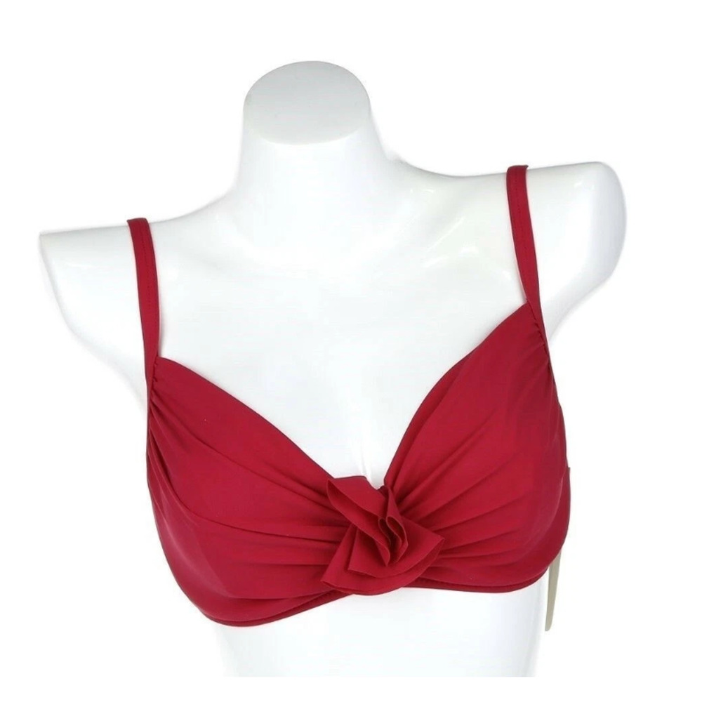 Profile By Gottex Solid Cherry Ruffled Bikini Top Swimwear Size 34D 15723